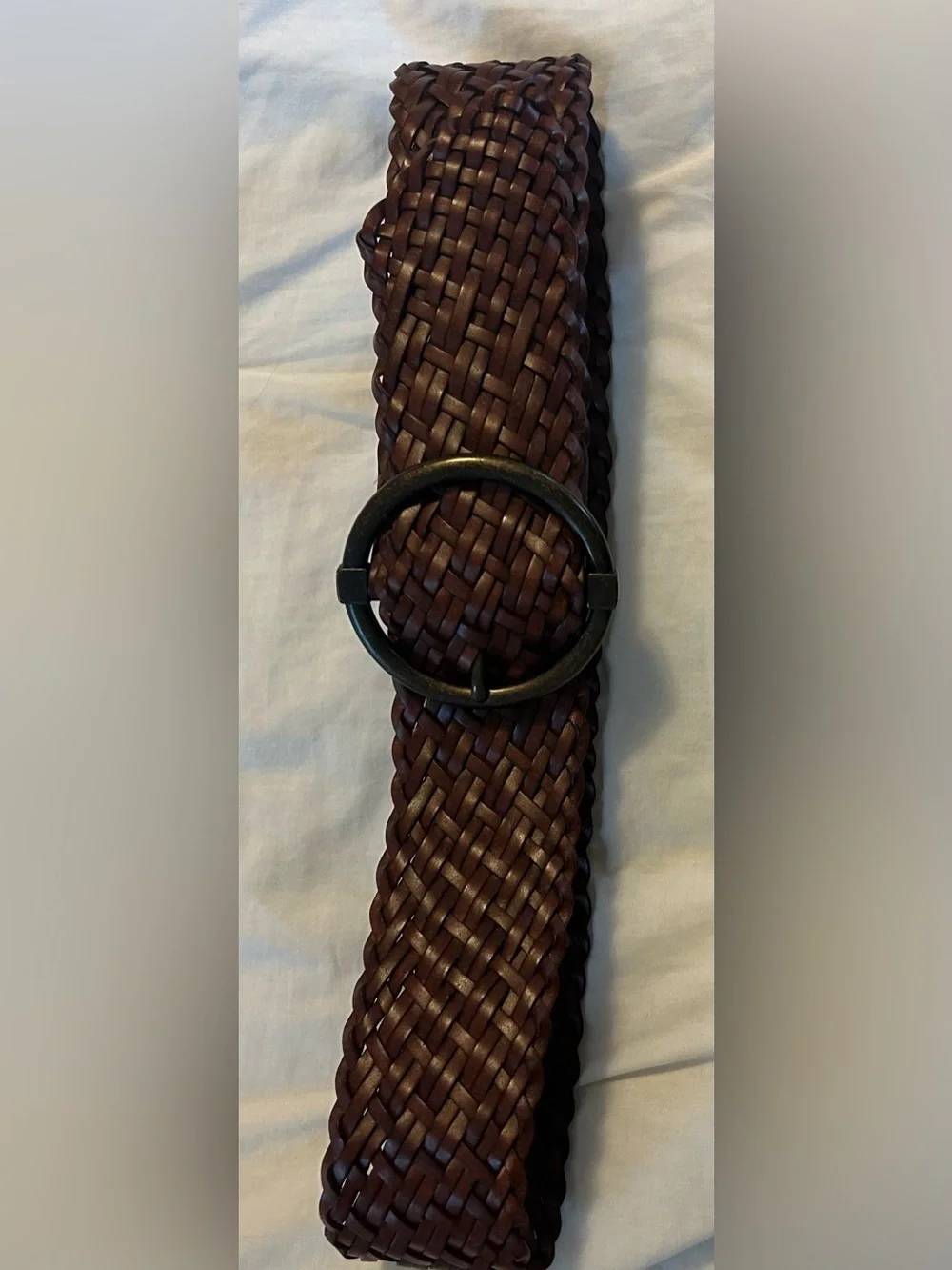 Banana Republic Woven Brown Leather Belt with Round Dark Metal Buckle